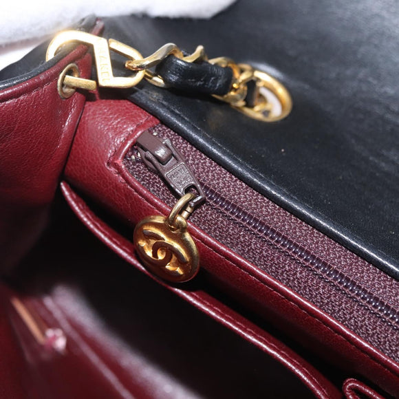 CHANEL Matelasse Chain Shoulder Bag Lamb Skin Black Gold CC Auth 212540SAV