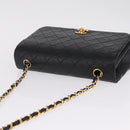 CHANEL Matelasse Chain Shoulder Bag Lamb Skin Black Gold CC Auth 212540SAV-6