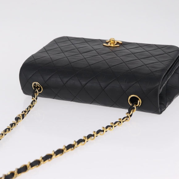 CHANEL Matelasse Chain Shoulder Bag Lamb Skin Black Gold CC Auth 212540SAV