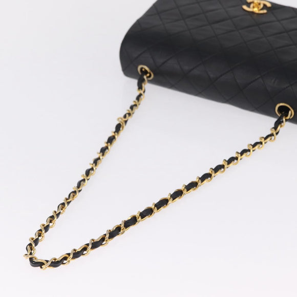 CHANEL Matelasse Chain Shoulder Bag Lamb Skin Black Gold CC Auth 212540SAV