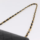 CHANEL Matelasse Chain Shoulder Bag Lamb Skin Black Gold CC Auth 212540SAV-8