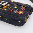 FENDI Mamma Baguette Shoulder Bag Denim Beads Multicolor Silver Auth 212544SM-10