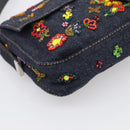 FENDI Mamma Baguette Shoulder Bag Denim Beads Multicolor Silver Auth 212544SM-11