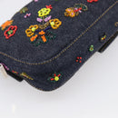 FENDI Mamma Baguette Shoulder Bag Denim Beads Multicolor Silver Auth 212544SM-13