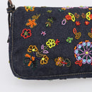 FENDI Mamma Baguette Shoulder Bag Denim Beads Multicolor Silver Auth 212544SM-14