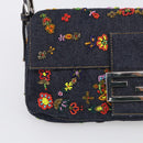 FENDI Mamma Baguette Shoulder Bag Denim Beads Multicolor Silver Auth 212544SM-17