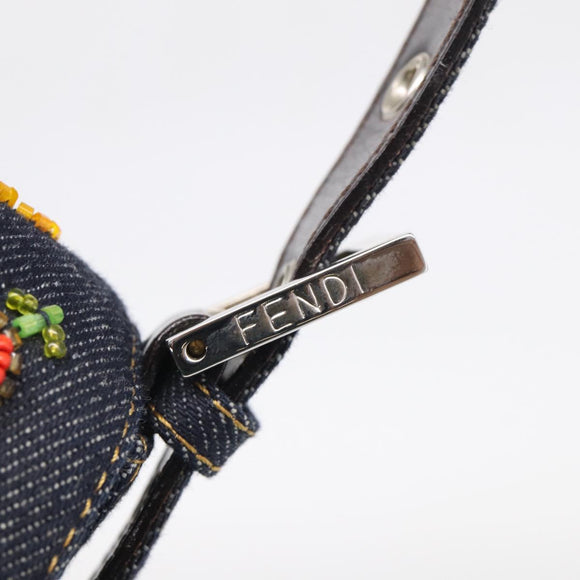 FENDI Mamma Baguette Shoulder Bag Denim Beads Multicolor Silver Auth 212544SM