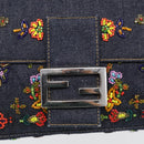 FENDI Mamma Baguette Shoulder Bag Denim Beads Multicolor Silver Auth 212544SM-19