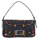 FENDI Mamma Baguette Shoulder Bag Denim Beads Multicolor Silver Auth 212544SM-2
