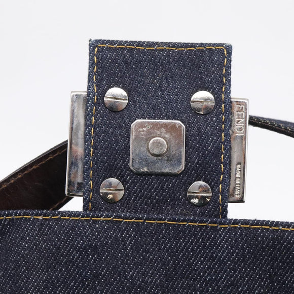 FENDI Mamma Baguette Shoulder Bag Denim Beads Multicolor Silver Auth 212544SM