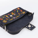 FENDI Mamma Baguette Shoulder Bag Denim Beads Multicolor Silver Auth 212544SM-21