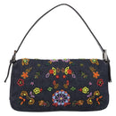 FENDI Mamma Baguette Shoulder Bag Denim Beads Multicolor Silver Auth 212544SM-3