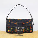 FENDI Mamma Baguette Shoulder Bag Denim Beads Multicolor Silver Auth 212544SM-31
