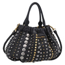 Miu Miu Studs Hand Bag Leather 2way Black Gold Auth 212547V-1