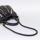 Miu Miu Studs Hand Bag Leather 2way Black Gold Auth 212547V-10