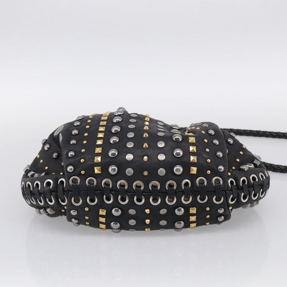 Miu Miu Studs Hand Bag Leather 2way Black Gold Auth 212547V