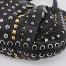 Miu Miu Studs Hand Bag Leather 2way Black Gold Auth 212547V-13