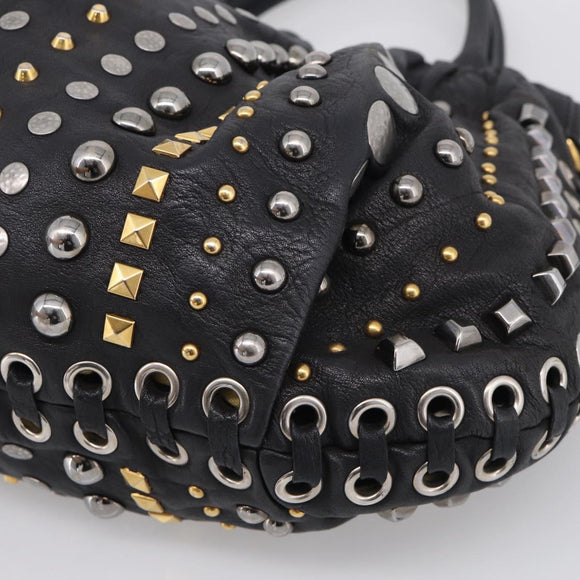 Miu Miu Studs Hand Bag Leather 2way Black Gold Auth 212547V