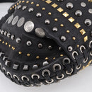 Miu Miu Studs Hand Bag Leather 2way Black Gold Auth 212547V-14