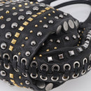 Miu Miu Studs Hand Bag Leather 2way Black Gold Auth 212547V-15