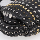 Miu Miu Studs Hand Bag Leather 2way Black Gold Auth 212547V-16