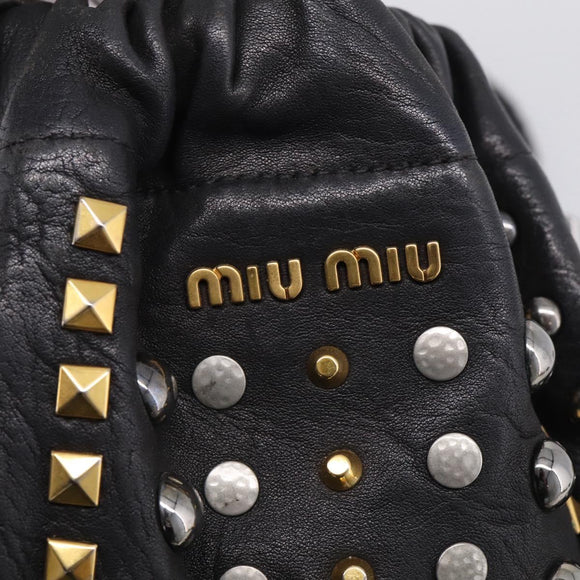 Miu Miu Studs Hand Bag Leather 2way Black Gold Auth 212547V
