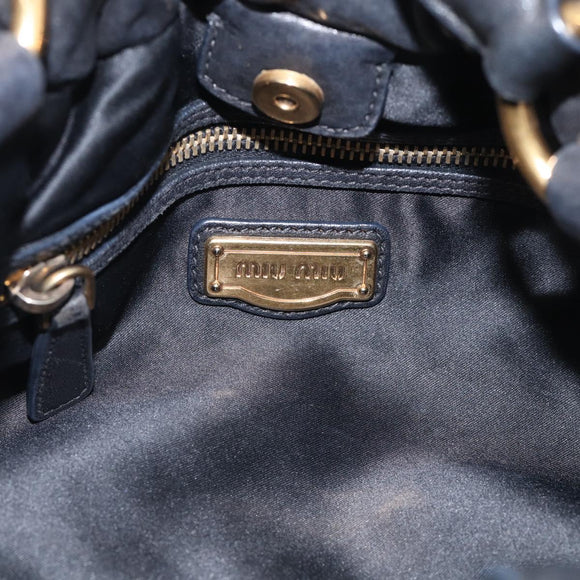 Miu Miu Studs Hand Bag Leather 2way Black Gold Auth 212547V