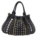 Miu Miu Studs Hand Bag Leather 2way Black Gold Auth 212547V-2