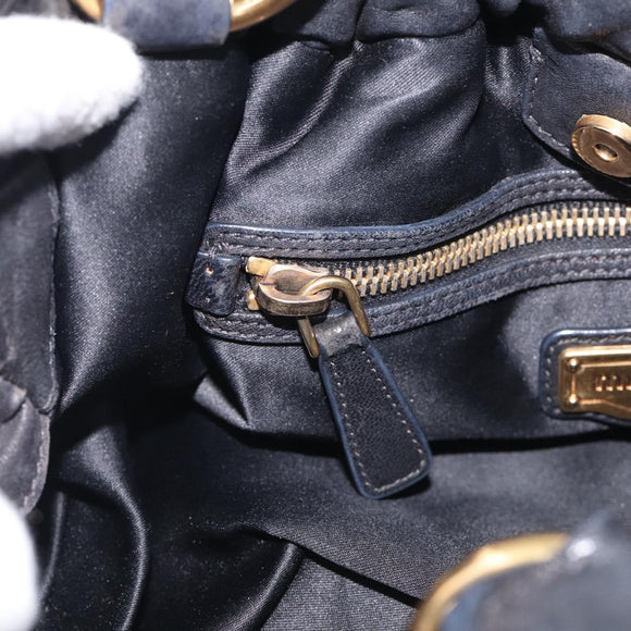 Miu Miu Studs Hand Bag Leather 2way Black Gold Auth 212547V