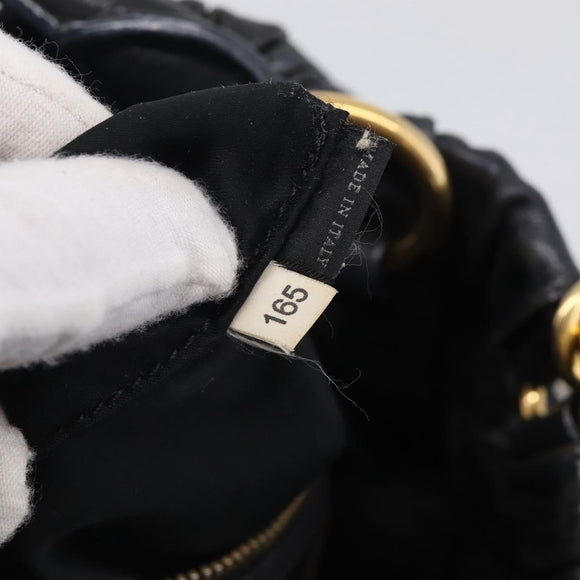 Miu Miu Studs Hand Bag Leather 2way Black Gold Auth 212547V