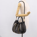 Miu Miu Studs Hand Bag Leather 2way Black Gold Auth 212547V-25