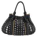 Miu Miu Studs Hand Bag Leather 2way Black Gold Auth 212547V-3