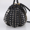 Miu Miu Studs Hand Bag Leather 2way Black Gold Auth 212547V-4