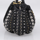 Miu Miu Studs Hand Bag Leather 2way Black Gold Auth 212547V-5