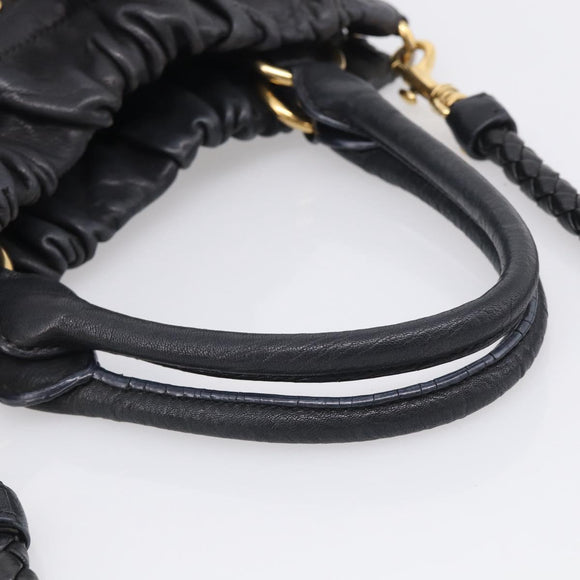 Miu Miu Studs Hand Bag Leather 2way Black Gold Auth 212547V