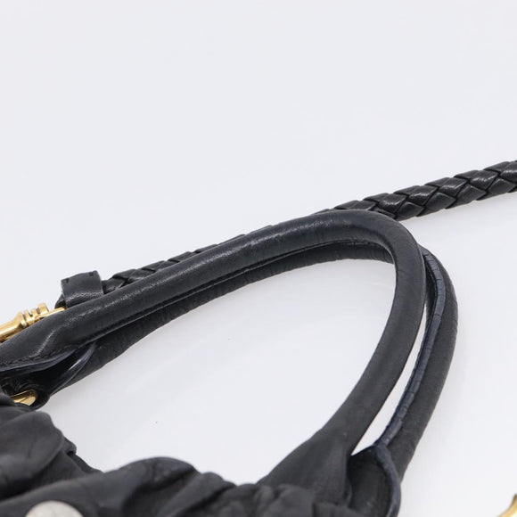 Miu Miu Studs Hand Bag Leather 2way Black Gold Auth 212547V