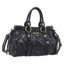 Miu Miu Vitter Lux Hand Bag Leather 2way Black Gold Auth 212548V-1