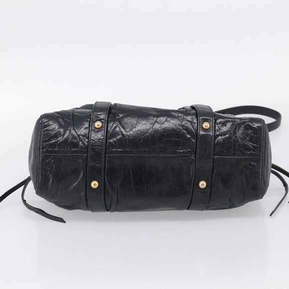 Miu Miu Vitter Lux Hand Bag Leather 2way Black Gold Auth 212548V