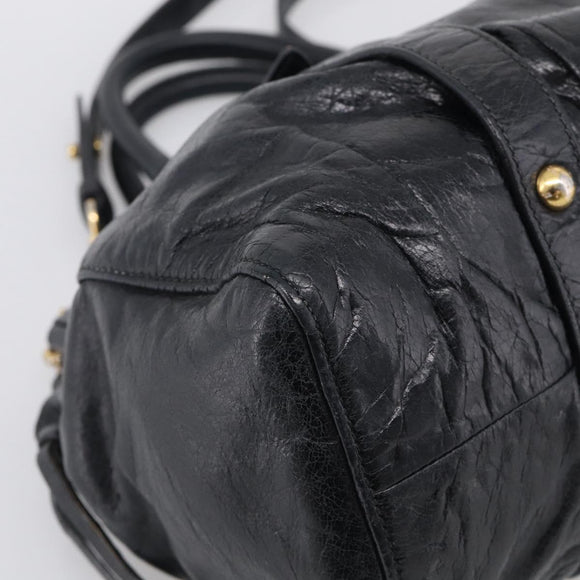 Miu Miu Vitter Lux Hand Bag Leather 2way Black Gold Auth 212548V
