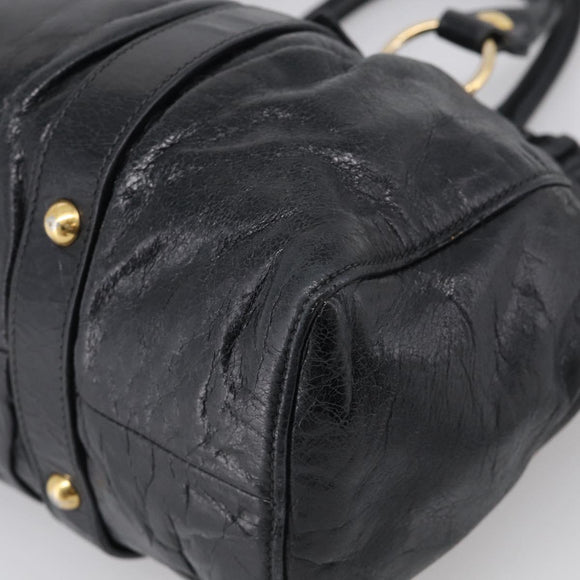 Miu Miu Vitter Lux Hand Bag Leather 2way Black Gold Auth 212548V