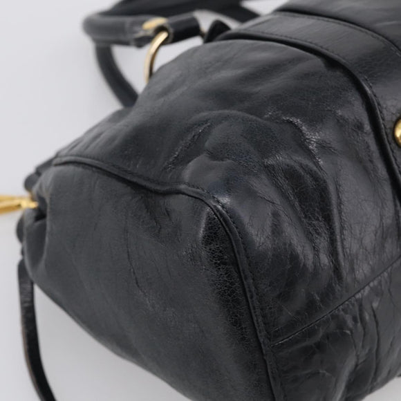 Miu Miu Vitter Lux Hand Bag Leather 2way Black Gold Auth 212548V