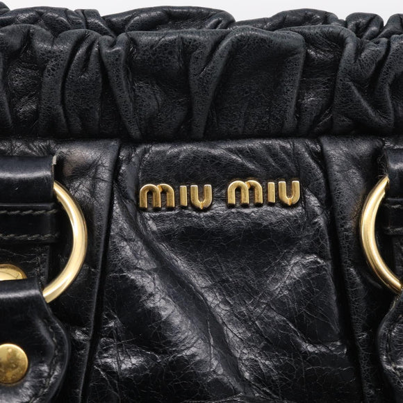 Miu Miu Vitter Lux Hand Bag Leather 2way Black Gold Auth 212548V