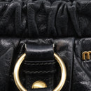 Miu Miu Vitter Lux Hand Bag Leather 2way Black Gold Auth 212548V-17