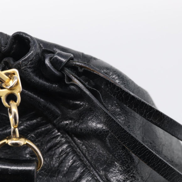 Miu Miu Vitter Lux Hand Bag Leather 2way Black Gold Auth 212548V