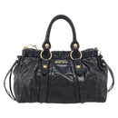 Miu Miu Vitter Lux Hand Bag Leather 2way Black Gold Auth 212548V-2