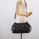 Miu Miu Vitter Lux Hand Bag Leather 2way Black Gold Auth 212548V-28