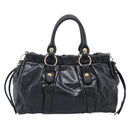 Miu Miu Vitter Lux Hand Bag Leather 2way Black Gold Auth 212548V-3