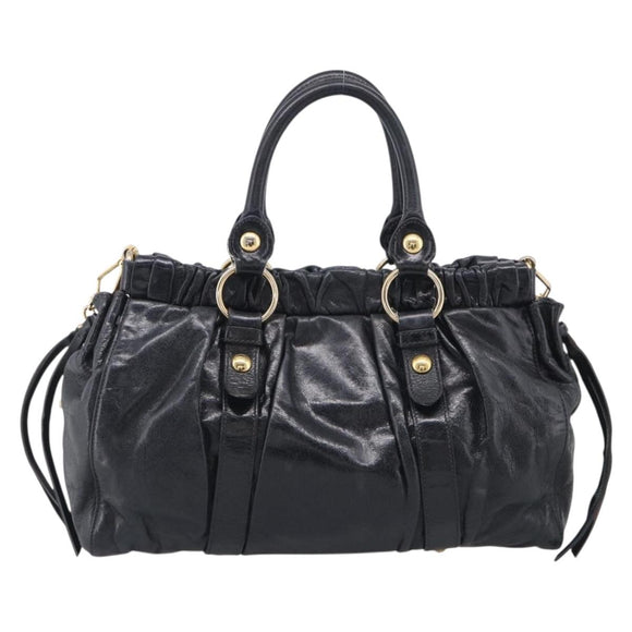Miu Miu Vitter Lux Hand Bag Leather 2way Black Gold Auth 212548V