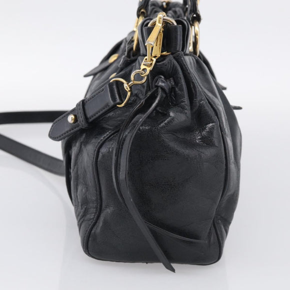 Miu Miu Vitter Lux Hand Bag Leather 2way Black Gold Auth 212548V