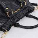 Miu Miu Vitter Lux Hand Bag Leather 2way Black Gold Auth 212548V-6